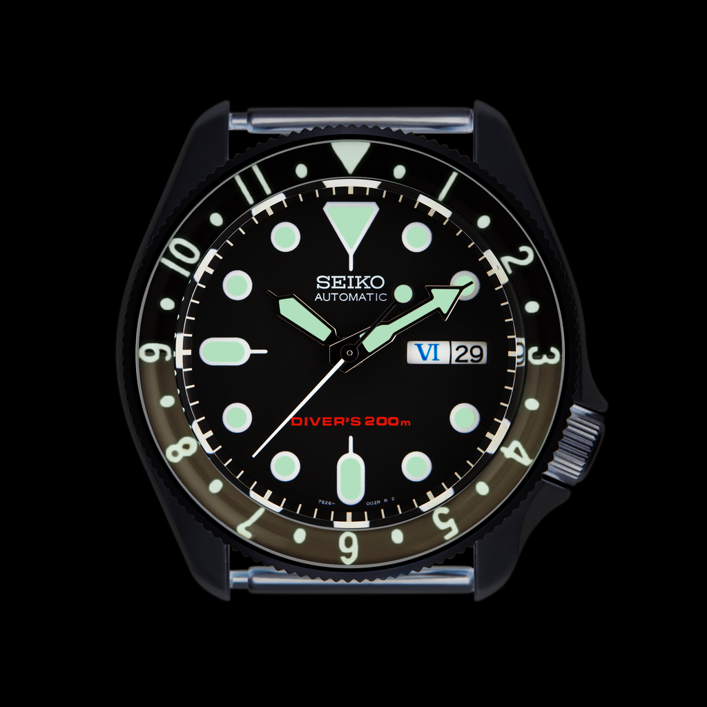 SKX007/SRPD Lumed Glass Bezel Insert: Vintage Dual Time Style Root Beer