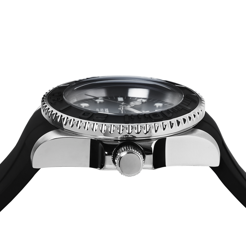 NMK01 Automatic Dive Watch: YM Black with Fitted Rubber Strap